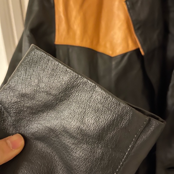 USA leather jacket, men’s L,  real leather, black and tan - Picture 7 of 11